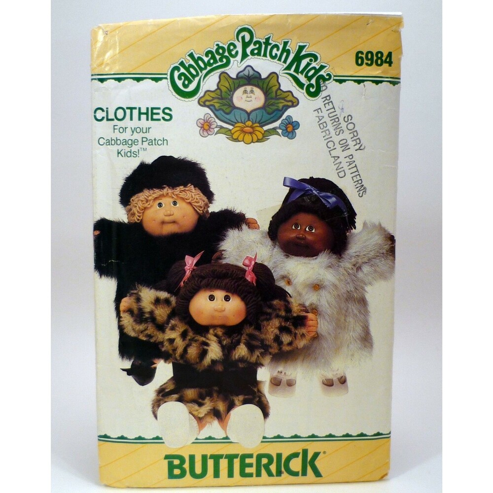 VTG Uncut Cabbage Patch Kids Pattern Butterick 6984 Fur Coats and Hats OOP 1984